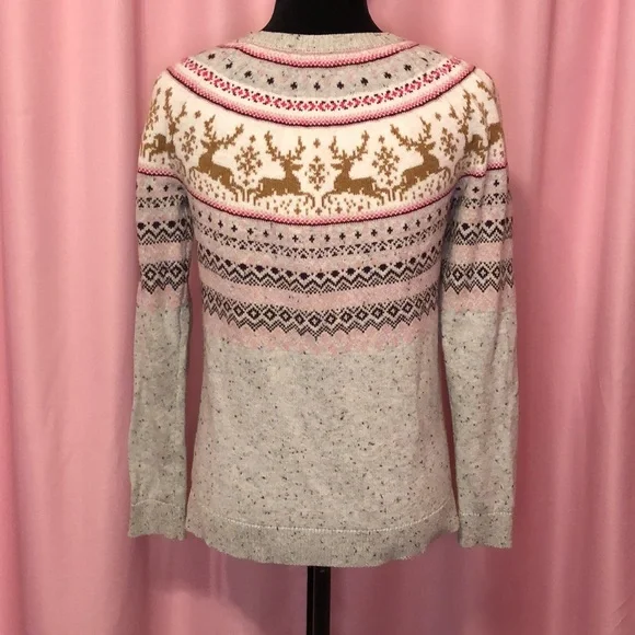 Talbots Pink and Grey Reindeer Fair Isle Sweater - Picture 5 of 7